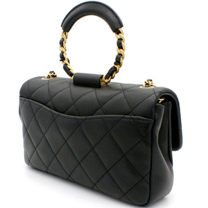 Lambskin Quilted Small Circular Handle Bag Black