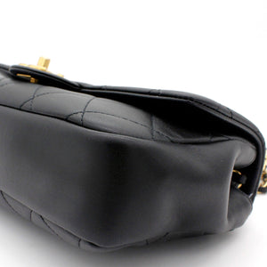 Lambskin Quilted Small Circular Handle Bag Black