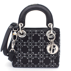 Satin Crystal Cannage Mini Lady Dior Black