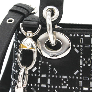 Satin Crystal Cannage Mini Lady Dior Black