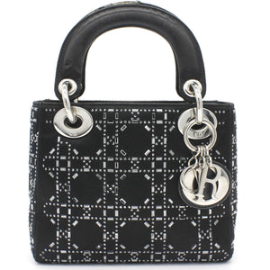 Satin Crystal Cannage Mini Lady Dior Black