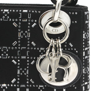 Satin Crystal Cannage Mini Lady Dior Black