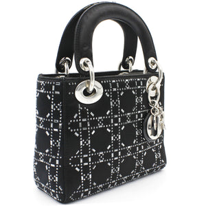 Satin Crystal Cannage Mini Lady Dior Black