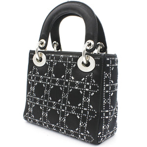 Satin Crystal Cannage Mini Lady Dior Black