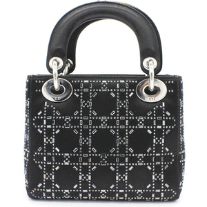 Satin Crystal Cannage Mini Lady Dior Black