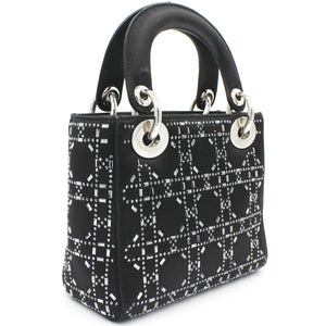 Satin Crystal Cannage Mini Lady Dior Black