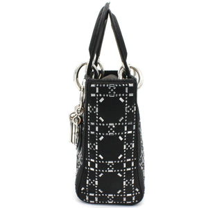 Satin Crystal Cannage Mini Lady Dior Black