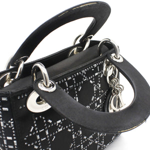 Satin Crystal Cannage Mini Lady Dior Black