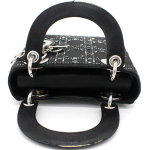 Satin Crystal Cannage Mini Lady Dior Black