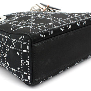 Satin Crystal Cannage Mini Lady Dior Black