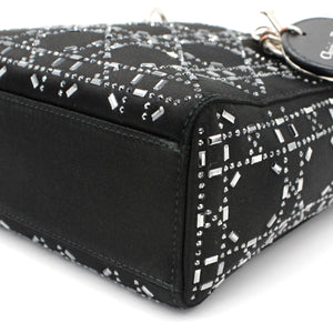 Satin Crystal Cannage Mini Lady Dior Black
