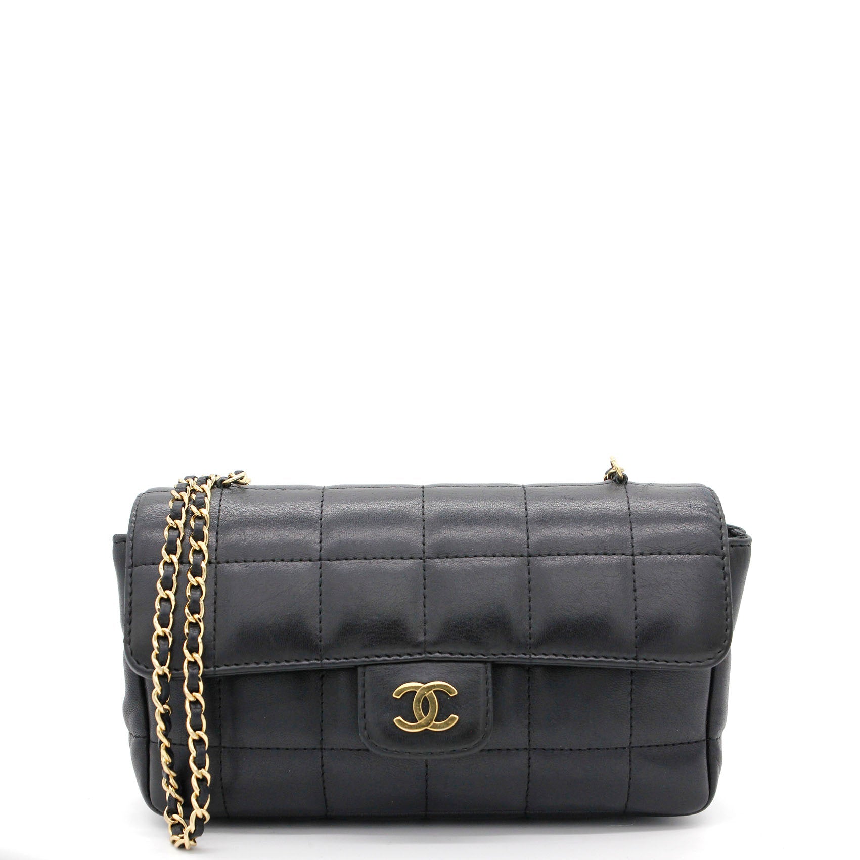 Square Quilted Chocolate Bar Mini Flap Black