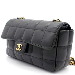 Square Quilted Chocolate Bar Mini Flap Black