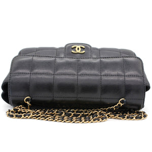 Square Quilted Chocolate Bar Mini Flap Black