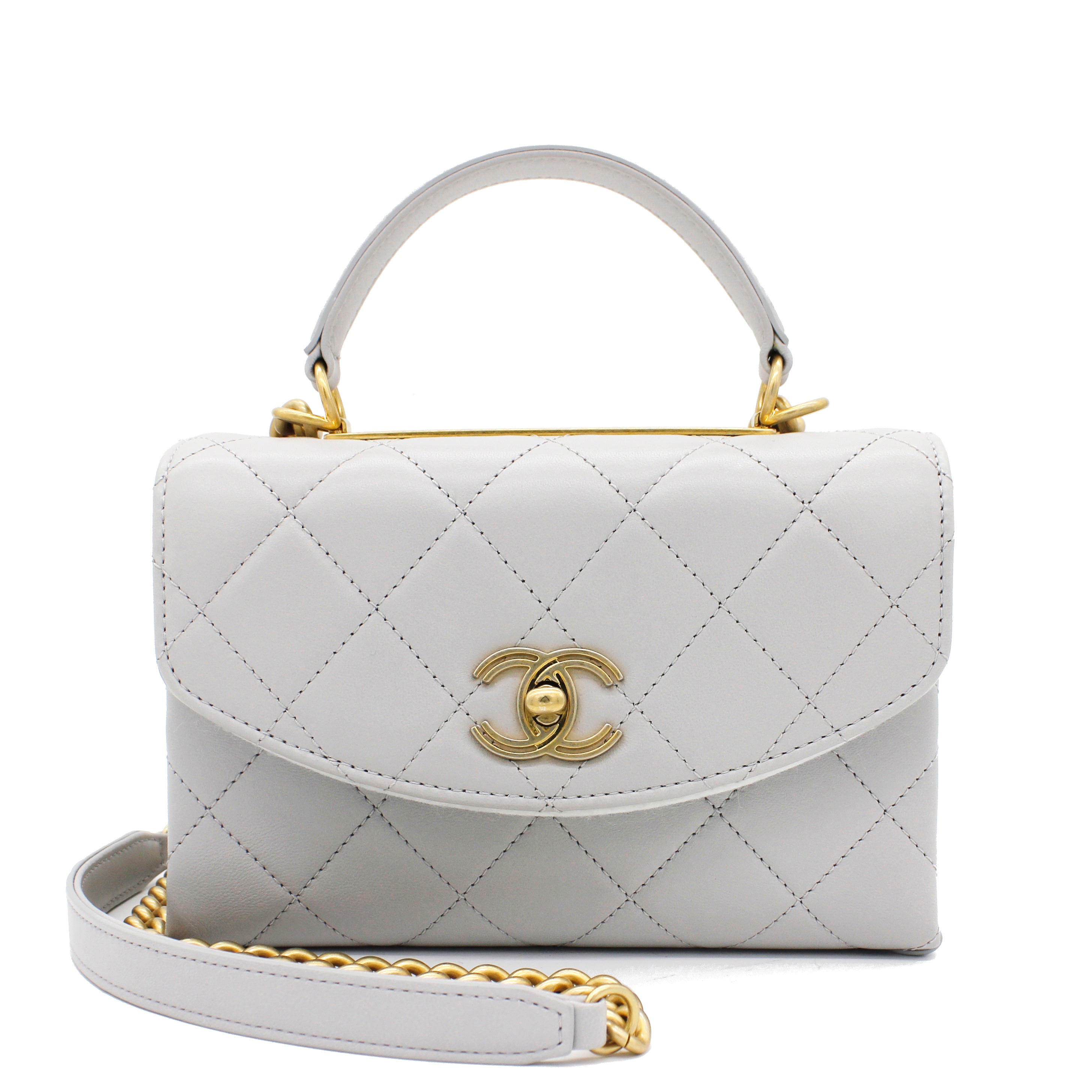 Quilted Lambskin Top Handle Flap Bag