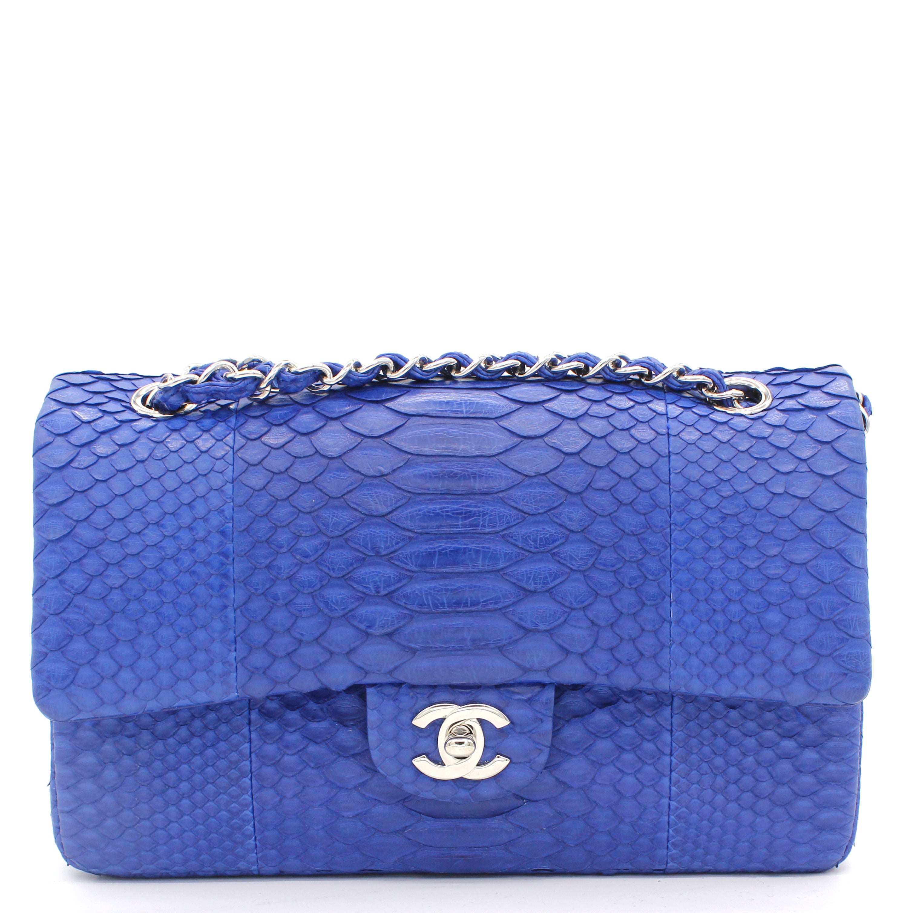 Blue Snack Leather Classic Double Flap Bag