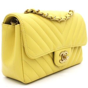 Classic Flap Mini Chevron Lambskin Yellow