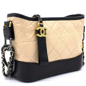 Calfskin Quilted Small Gabrielle Hobo Black Beige