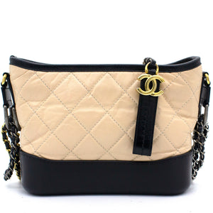 Calfskin Quilted Small Gabrielle Hobo Black Beige