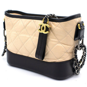 Calfskin Quilted Small Gabrielle Hobo Black Beige