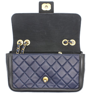 Lambskin Quilted Medium Elegant CC Flap Navy Black