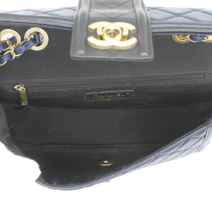 Lambskin Quilted Medium Elegant CC Flap Navy Black
