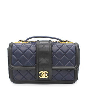 Lambskin Quilted Medium Elegant CC Flap Navy Black