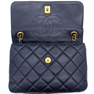 Navy Blue Quilted Leather Small Trendy CC Flap Shoulder Bag
