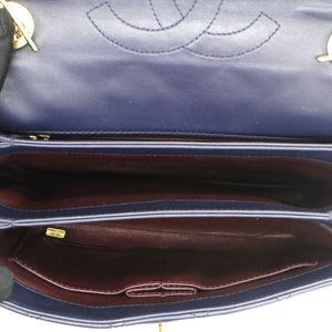 Navy Blue Quilted Leather Small Trendy CC Flap Shoulder Bag