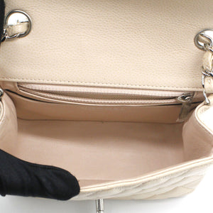 Beige Caviar Quilted Mini Square Flap Bag