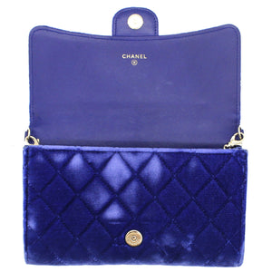 Velvet Quilted Wallet on Removable Chain Navy