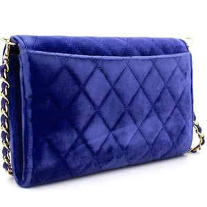 Velvet Quilted Wallet on Removable Chain Navy