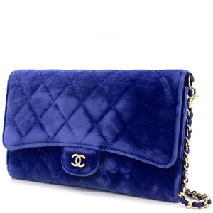 Velvet Quilted Wallet on Removable Chain Navy
