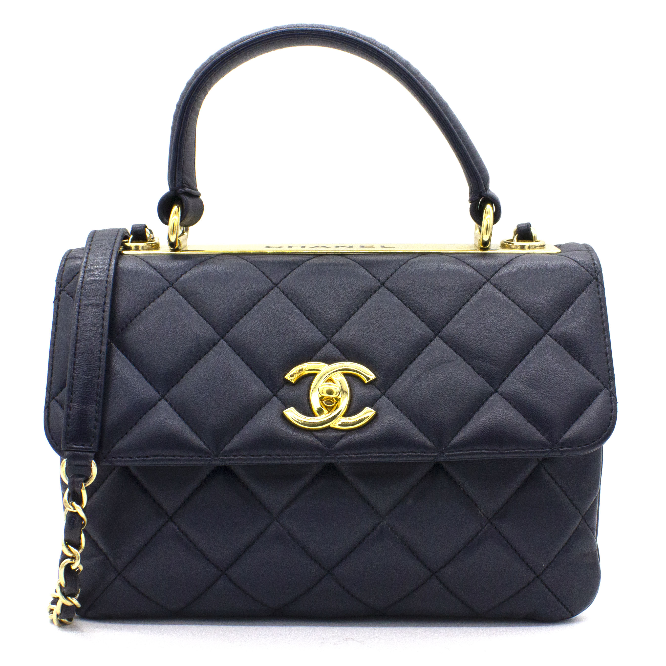 Navy Blue Quilted Leather Small Trendy CC Flap Shoulder Bag