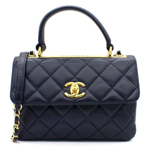 Navy Blue Quilted Leather Small Trendy CC Flap Shoulder Bag