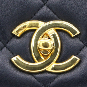 Navy Blue Quilted Leather Small Trendy CC Flap Shoulder Bag