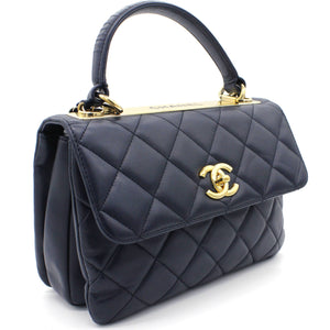 Navy Blue Quilted Leather Small Trendy CC Flap Shoulder Bag
