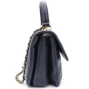 Navy Blue Quilted Leather Small Trendy CC Flap Shoulder Bag