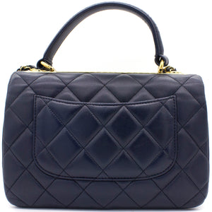 Navy Blue Quilted Leather Small Trendy CC Flap Shoulder Bag