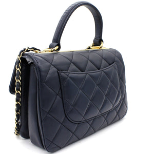 Navy Blue Quilted Leather Small Trendy CC Flap Shoulder Bag