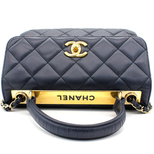 Navy Blue Quilted Leather Small Trendy CC Flap Shoulder Bag