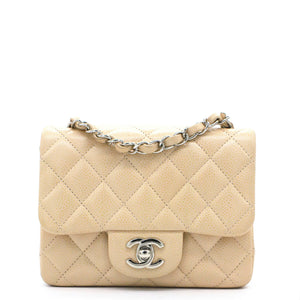 Beige Caviar Quilted Mini Square Flap Bag