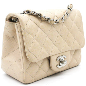 Beige Caviar Quilted Mini Square Flap Bag