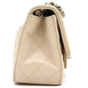 Beige Caviar Quilted Mini Square Flap Bag