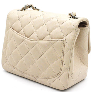 Beige Caviar Quilted Mini Square Flap Bag