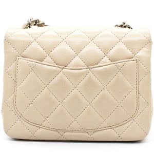 Beige Caviar Quilted Mini Square Flap Bag