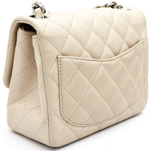 Beige Caviar Quilted Mini Square Flap Bag