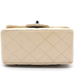Beige Caviar Quilted Mini Square Flap Bag