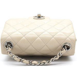 Beige Caviar Quilted Mini Square Flap Bag