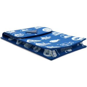 Saffiano Whale Printed Phone Holder Crossbody Bag in Blue Leather